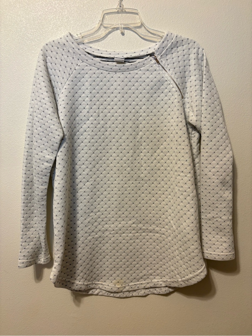 Quilted Crewneck Pullover Sweater - White